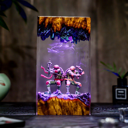 Warrior Turtle Lamp Diorama, Handmade Resin & Wood Night Light, Samurai Turtle Decor, Hero Sewer Lamp Gift, Christmas, gift for him