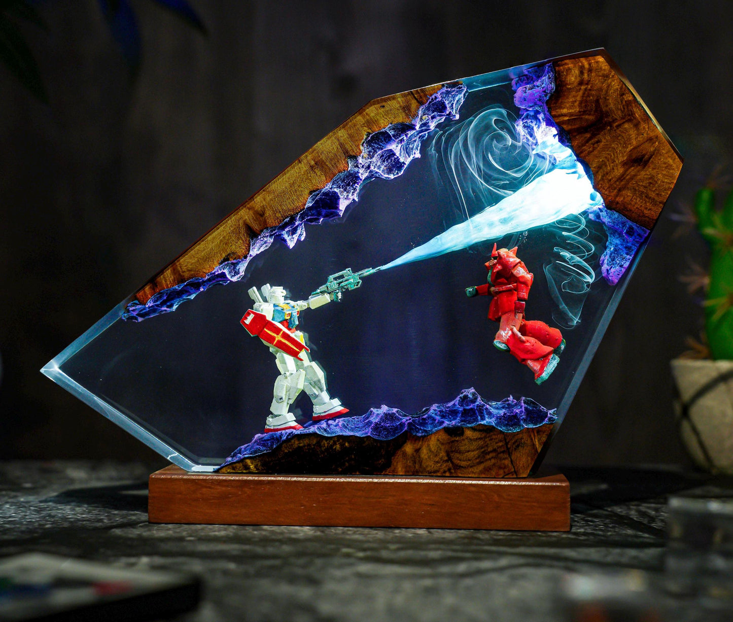 Diorama Battle Robot Lamp, Custom Gun.dam Resin, Gift for Hallowen, Gift for kids, Robot Figure, table lamp, gift for him, gamer gift