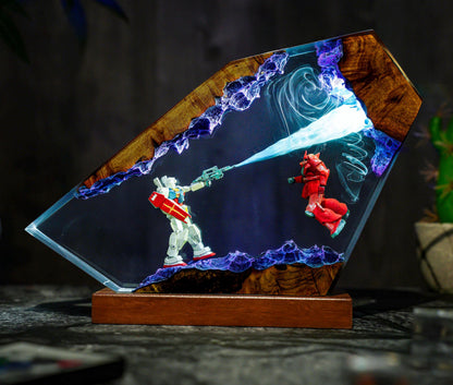 Diorama Battle Robot Lamp, Custom Gun.dam Resin, Gift for Hallowen, Gift for kids, Robot Figure, table lamp, gift for him, gamer gift