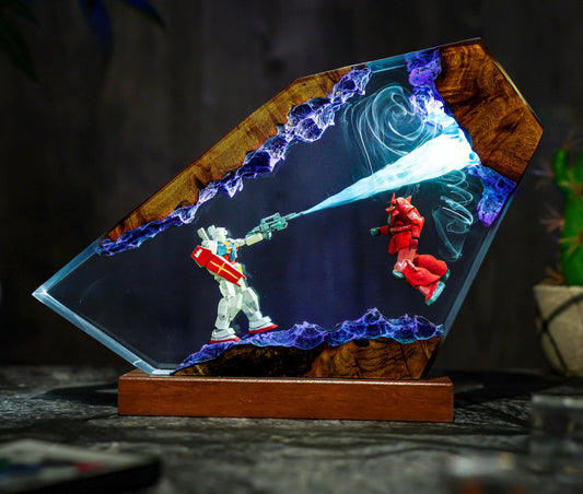 Diorama Battle Robot Lamp, Custom Gun.dam Resin, Gift for Hallowen, Gift for kids, Robot Figure, table lamp, gift for him, gamer gift