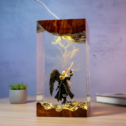 Custom Sephiroth and Cloud Resin Night Light, Epoxy Wood Night Lamp,  FF7 Collector Gift