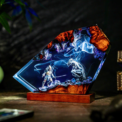 Diorama alien monsters fight lamp, alien movie Resin Lamp, Space Resin Lamp, Personalized Night Light, Sci-Fi Horror Being, Xmas 2025