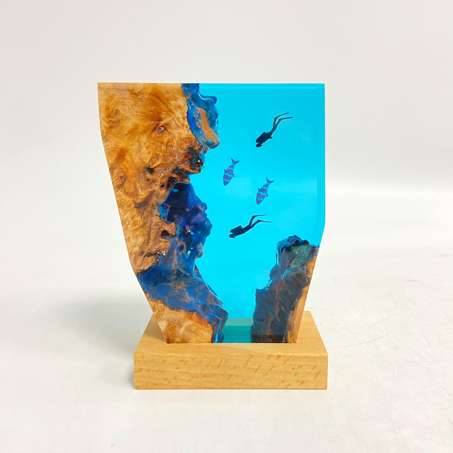 Diver's Night Light, Epoxy Resin Wooden Lamp, Scuba Diving Decor, Personalised Wooden Light, Freediving, Halloween Gift, Christmas Gift