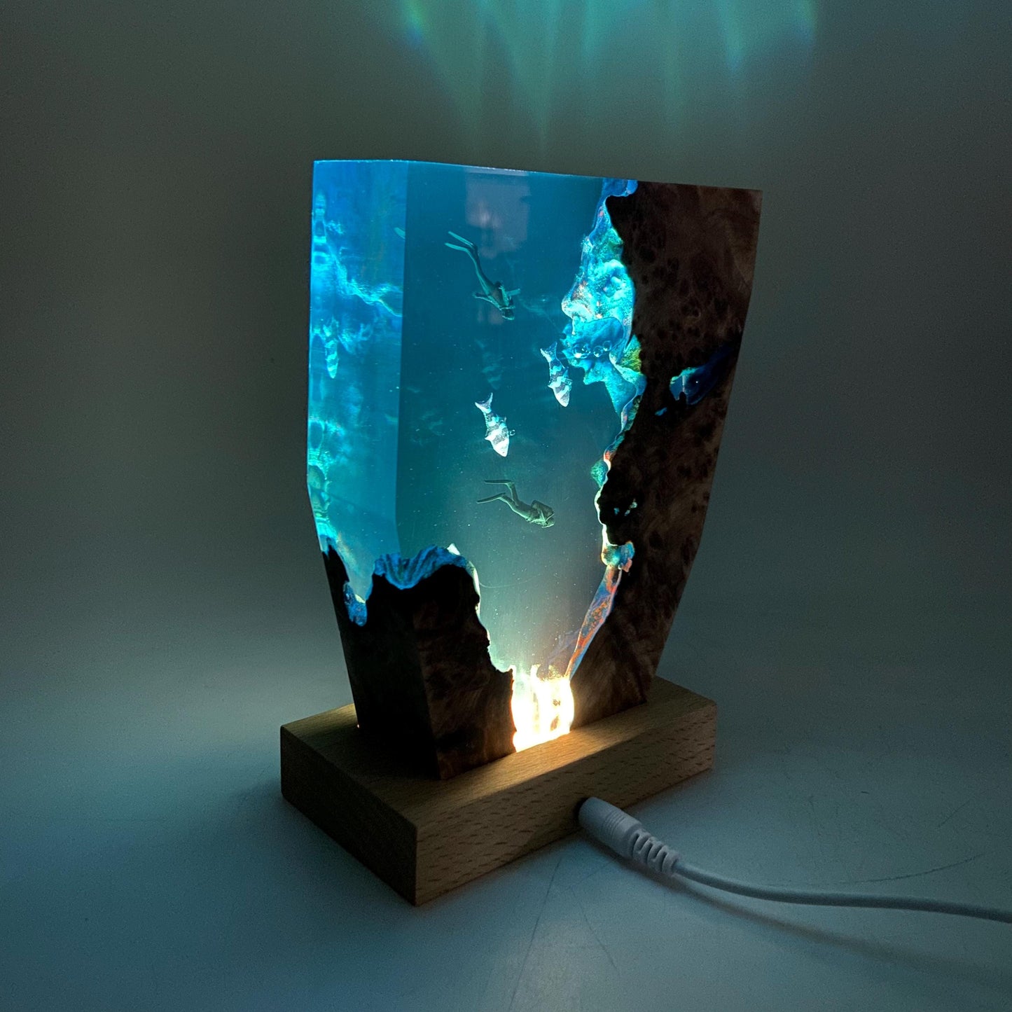 Diver's Night Light, Epoxy Resin Wooden Lamp, Scuba Diving Decor, Personalised Wooden Light, Freediving, Halloween Gift, Christmas Gift
