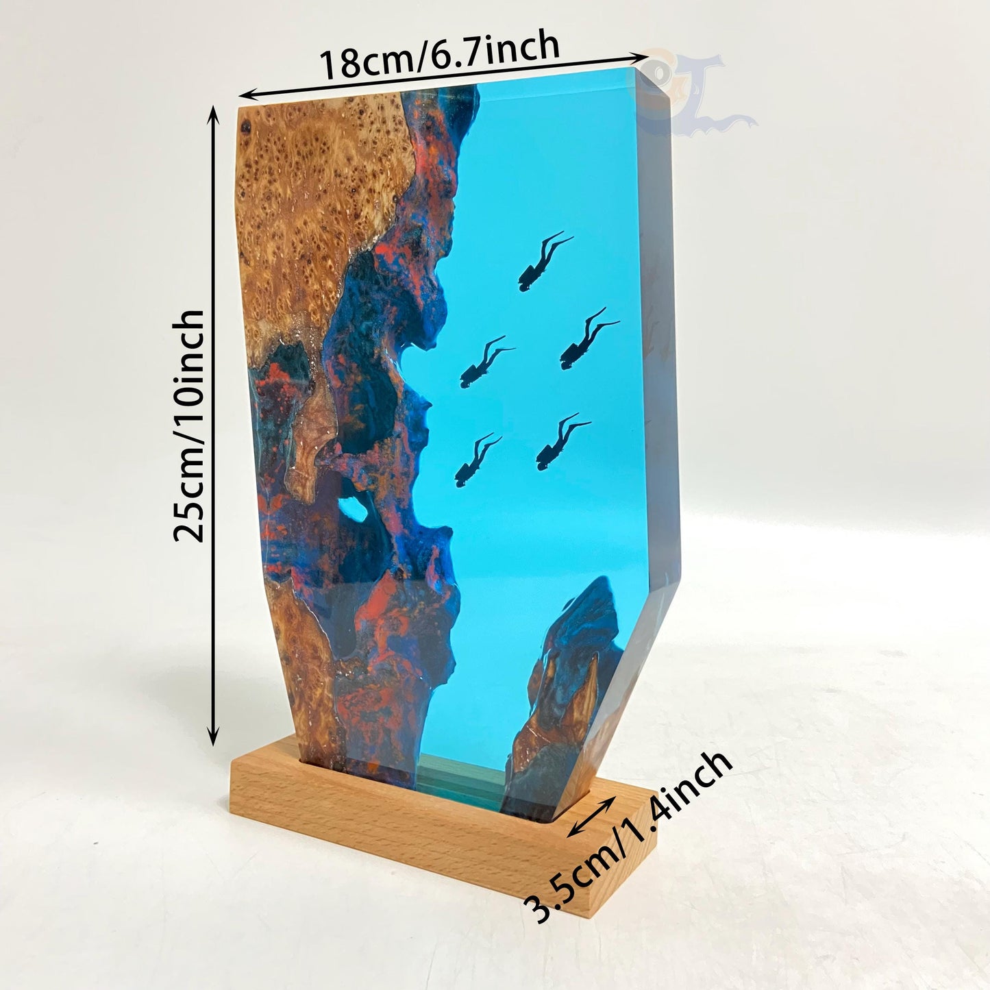 Personalized Epoxy Resin Diver Night Light, Deep Sea Wooden Lamp, Freediving, Halloween Gift, Christmas Gift