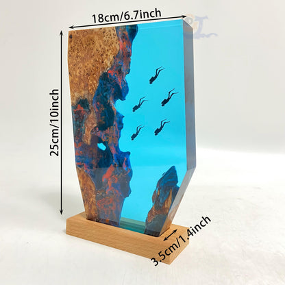 Personalized Epoxy Resin Diver Night Light, Deep Sea Wooden Lamp, Freediving, Halloween Gift, Christmas Gift