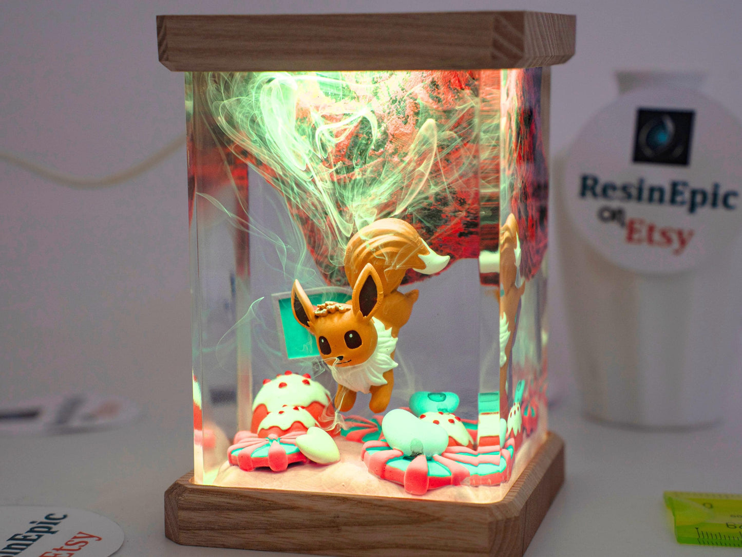 Eevee Evolution Resin Lamp, Unique Epoxy Lamp for Kid, custom night light, pokemon figure, mother's day gift ideas