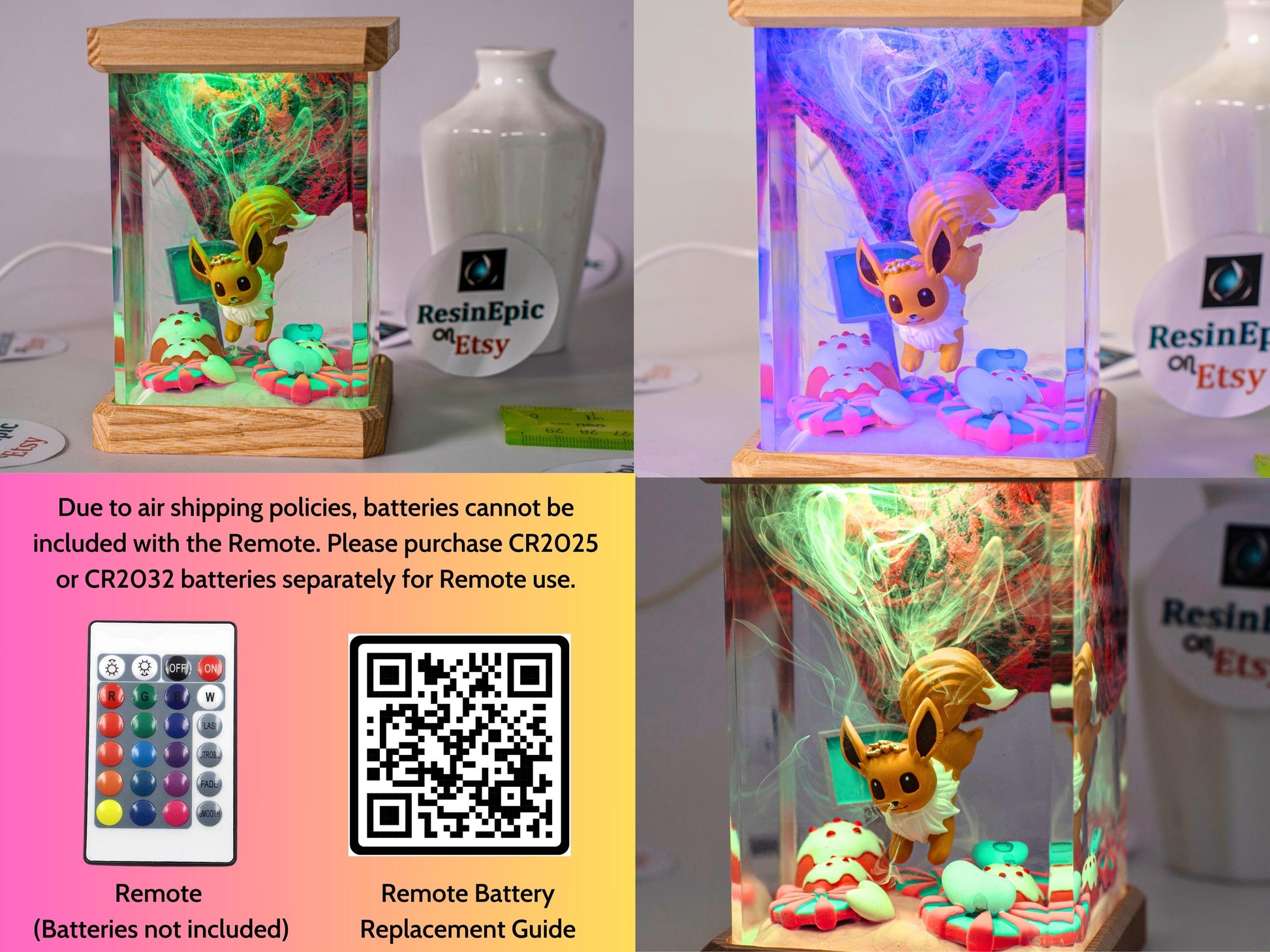 Eevee Evolution Resin Lamp, Unique Epoxy Lamp for Kid, custom night light, pokemon figure, mother's day gift ideas
