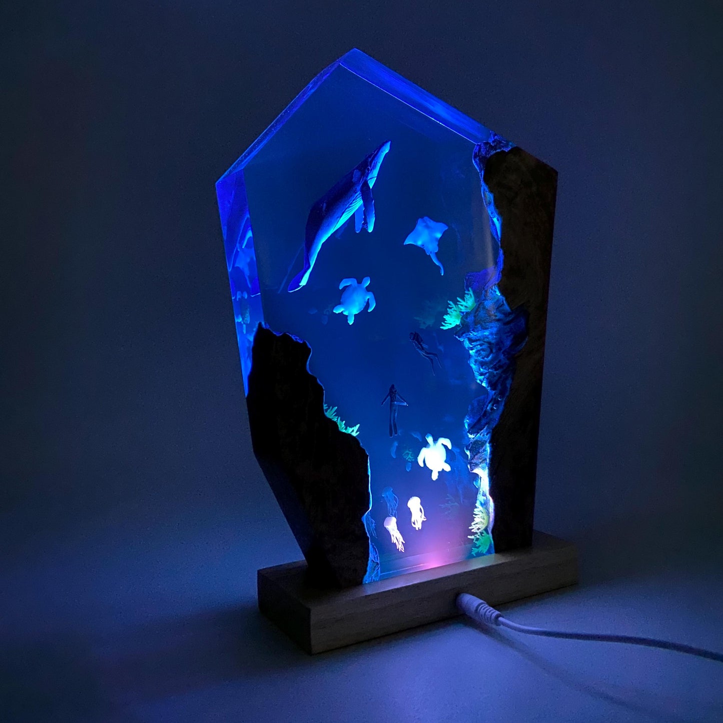 Ocean Resin Night Light, Unique Home Decoration, Gift For Her, Christmas Gift, Gift For Friend, Humpback Whale, Manta Ray