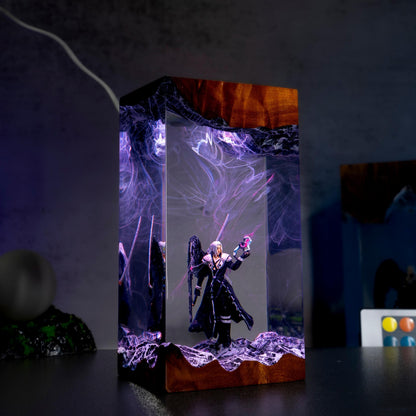 Custom Sephiroth and Cloud Resin Night Light, Epoxy Wood Night Lamp,  FF7 Collector Gift