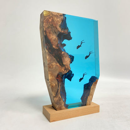Personalized Diver Night Light, Epoxy Wooden Deep Sea Lamp, Personalised Epoxy Wooden Light, Freediving, Halloween Gift, Christmas Gift