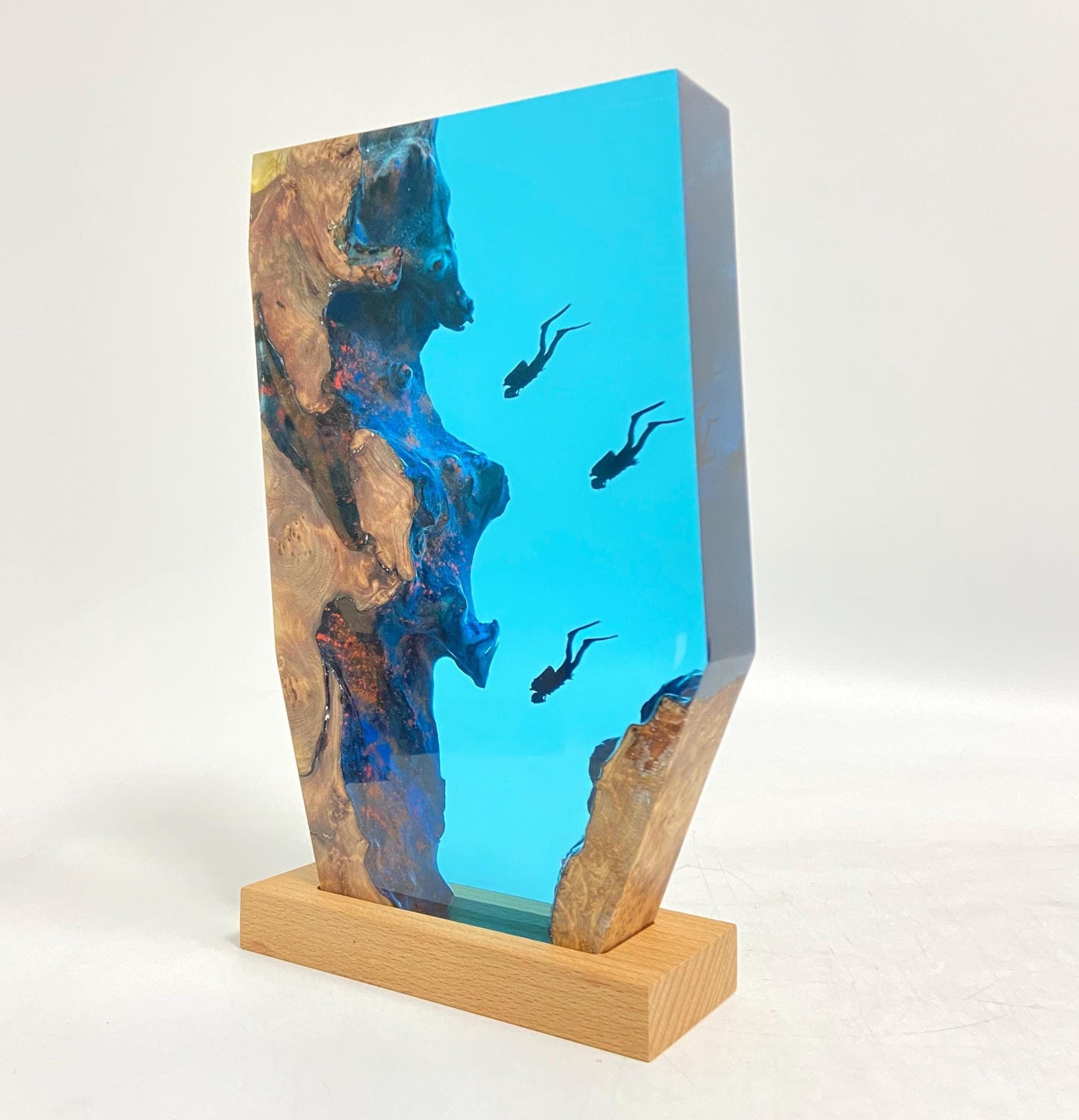Personalized Diver Night Light, Epoxy Wooden Deep Sea Lamp, Personalised Epoxy Wooden Light, Freediving, Halloween Gift, Christmas Gift