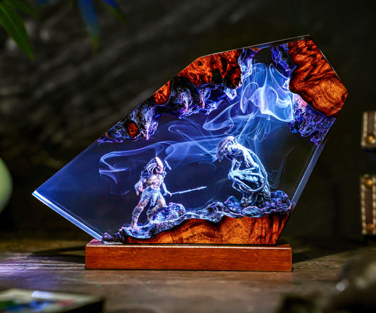Diorama alien monsters fight lamp, alien movie Resin Lamp, Space Resin Lamp, Personalized Night Light, Sci-Fi Horror Being, Xmas 2025