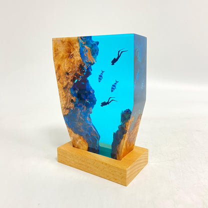 Diver's Night Light, Epoxy Resin Wooden Lamp, Scuba Diving Decor, Personalised Wooden Light, Freediving, Halloween Gift, Christmas Gift