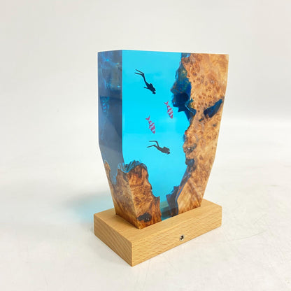 Diver's Night Light, Epoxy Resin Wooden Lamp, Scuba Diving Decor, Personalised Wooden Light, Freediving, Halloween Gift, Christmas Gift