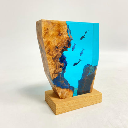 Diver's Night Light, Epoxy Resin Wooden Lamp, Scuba Diving Decor, Personalised Wooden Light, Freediving, Halloween Gift, Christmas Gift