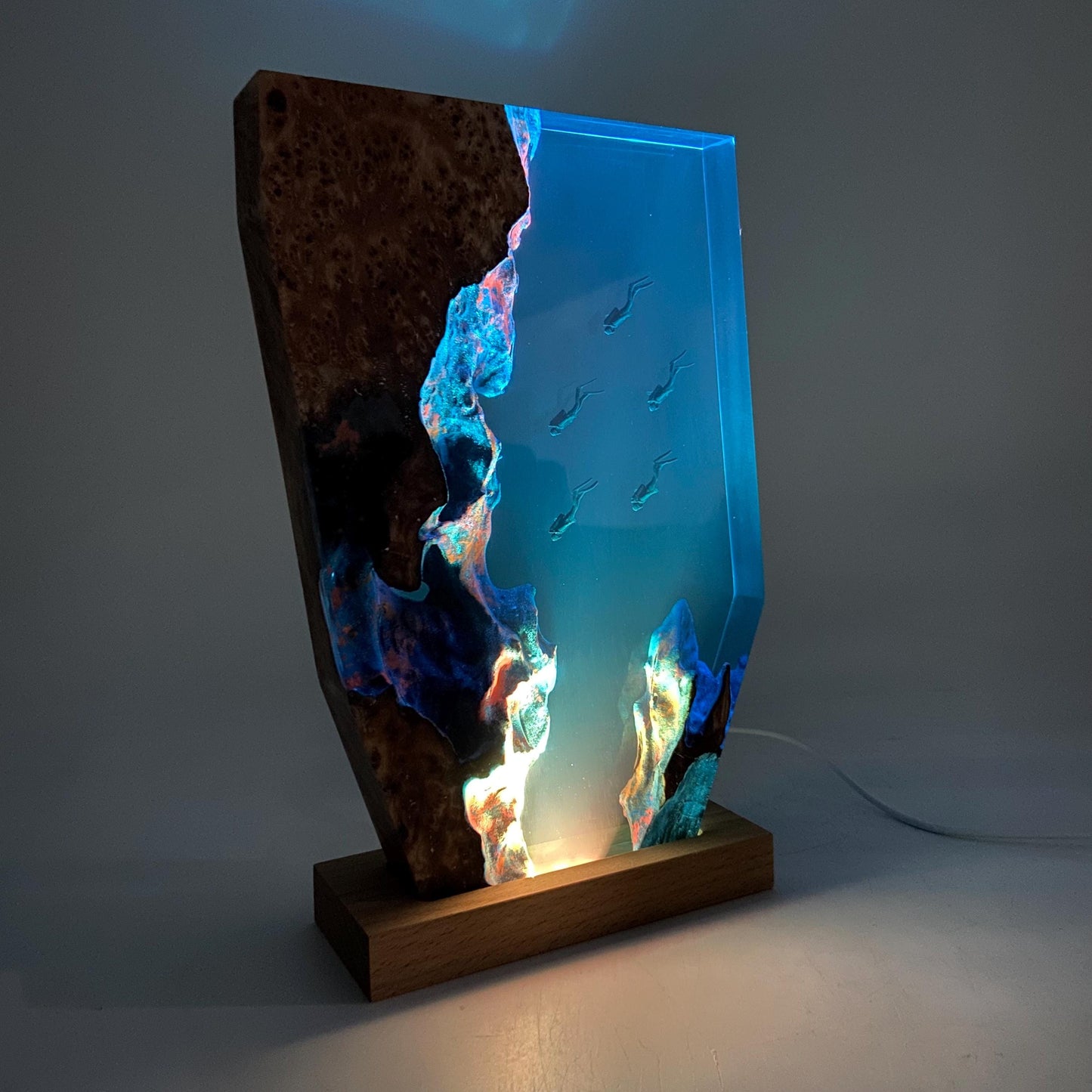 Personalized Epoxy Resin Diver Night Light, Deep Sea Wooden Lamp, Freediving, Halloween Gift, Christmas Gift