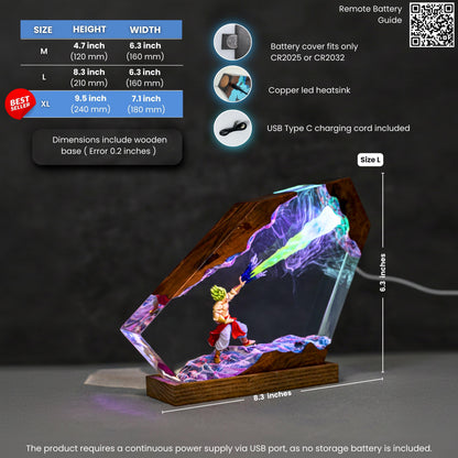 Handcrafted Anime Resin Night Light - Japanese anime Epoxy Lamp, Dragon ball Majin Son, goku and vegeta