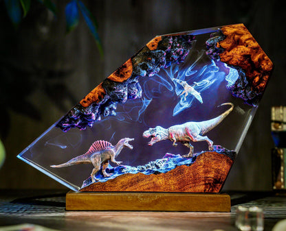 Custom Spinosaurus vs T-rex Dinosaur lamp, Customer Jurassic night light, Animal Figurine Dinosaur statue, halloween gift, Christmas gift