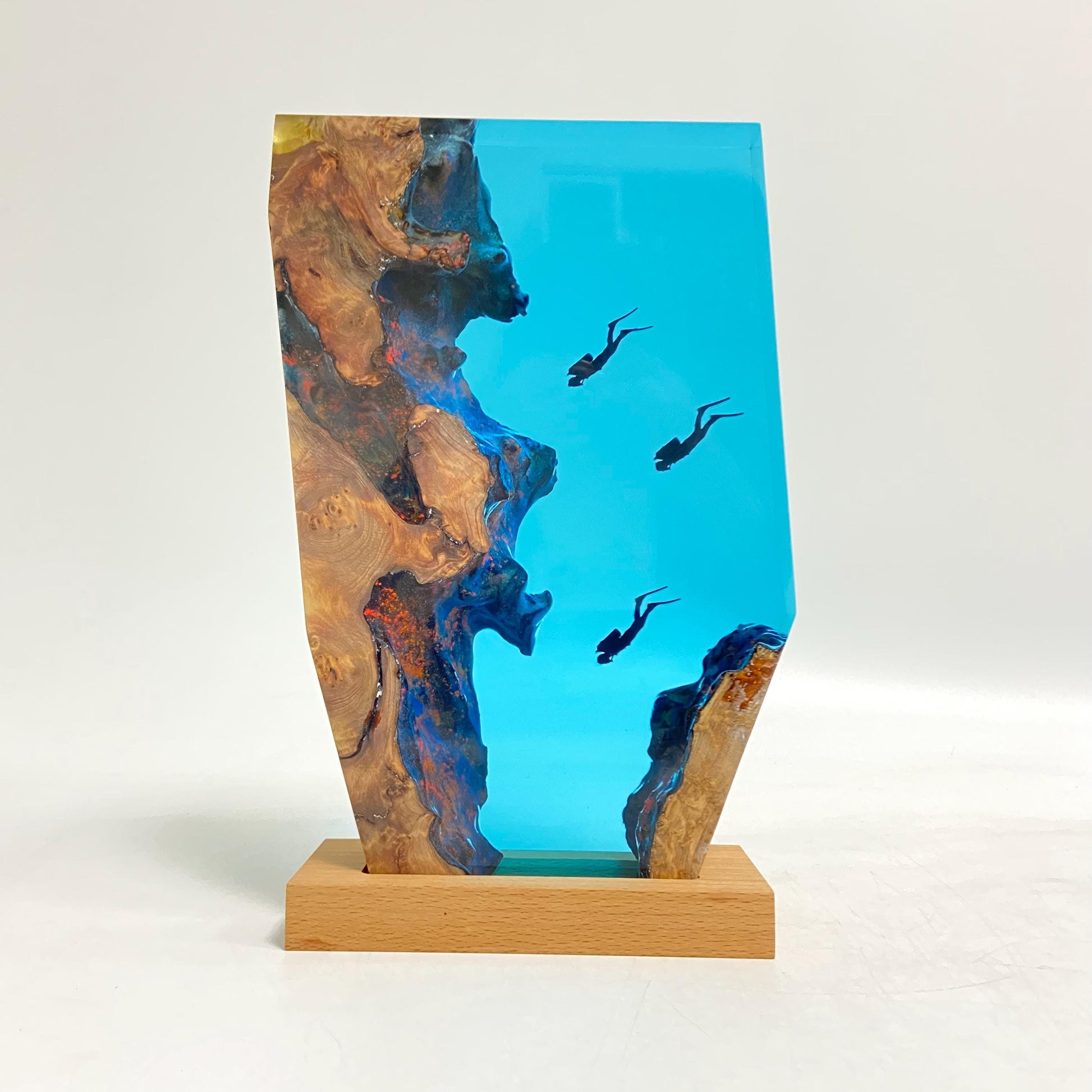 Personalized Diver Night Light, Epoxy Wooden Deep Sea Lamp, Personalised Epoxy Wooden Light, Freediving, Halloween Gift, Christmas Gift