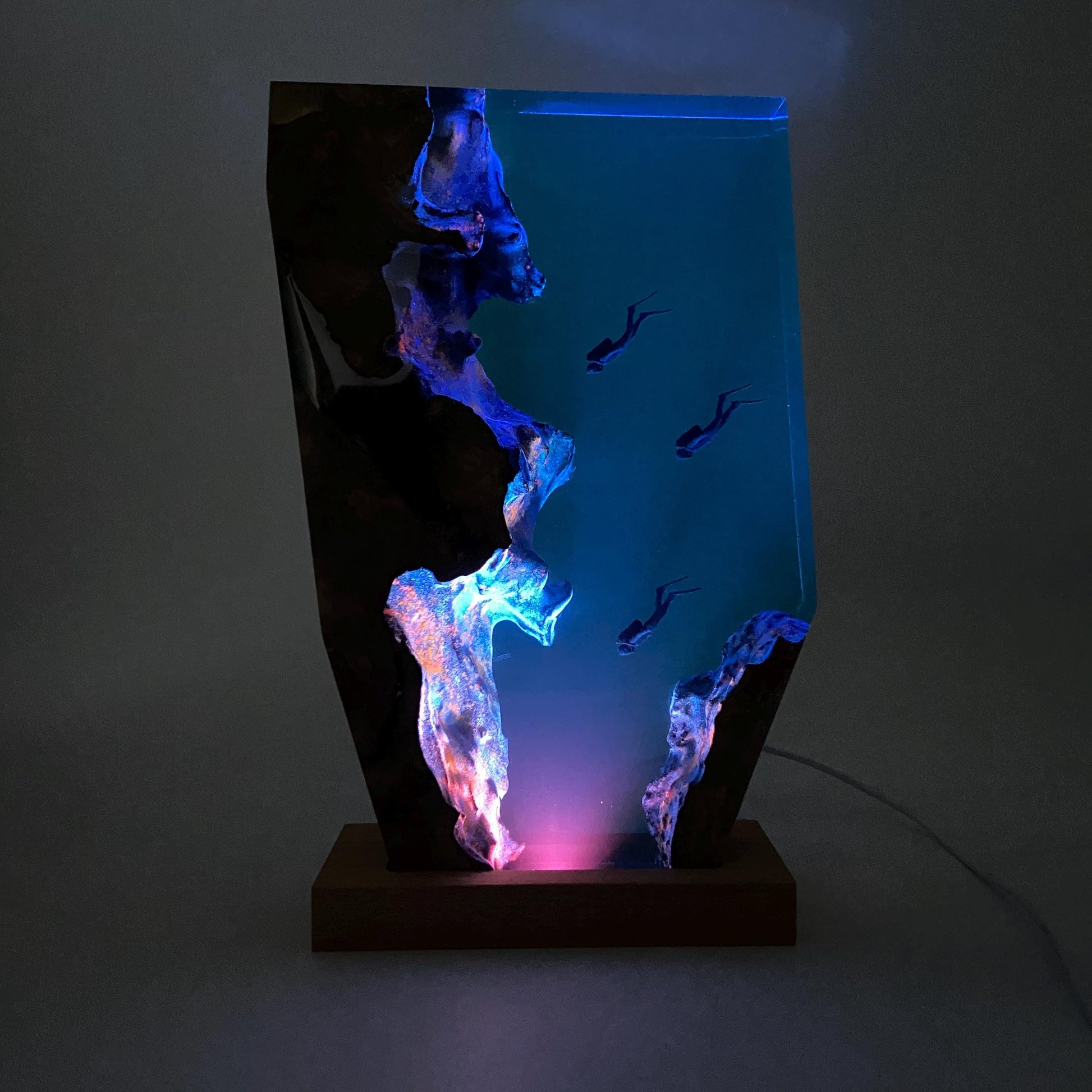 Personalized Diver Night Light, Epoxy Wooden Deep Sea Lamp, Personalised Epoxy Wooden Light, Freediving, Halloween Gift, Christmas Gift