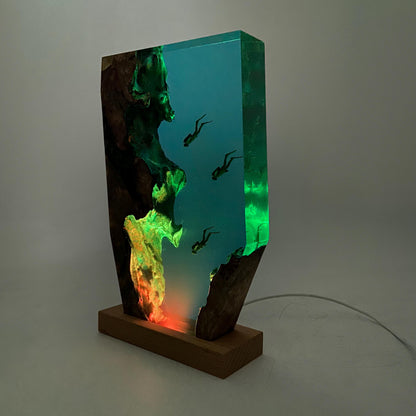 Personalized Diver Night Light, Epoxy Wooden Deep Sea Lamp, Personalised Epoxy Wooden Light, Freediving, Halloween Gift, Christmas Gift