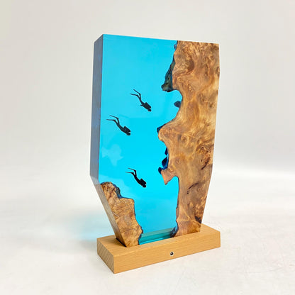 Personalized Diver Night Light, Epoxy Wooden Deep Sea Lamp, Personalised Epoxy Wooden Light, Freediving, Halloween Gift, Christmas Gift