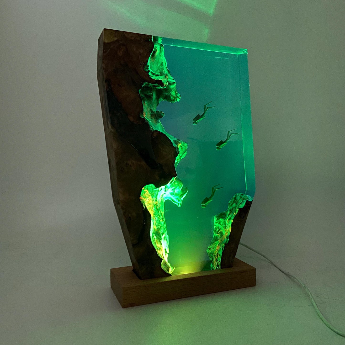 Personalized Diver Night Light, Epoxy Wooden Deep Sea Lamp, Personalised Epoxy Wooden Light, Freediving, Halloween Gift, Christmas Gift
