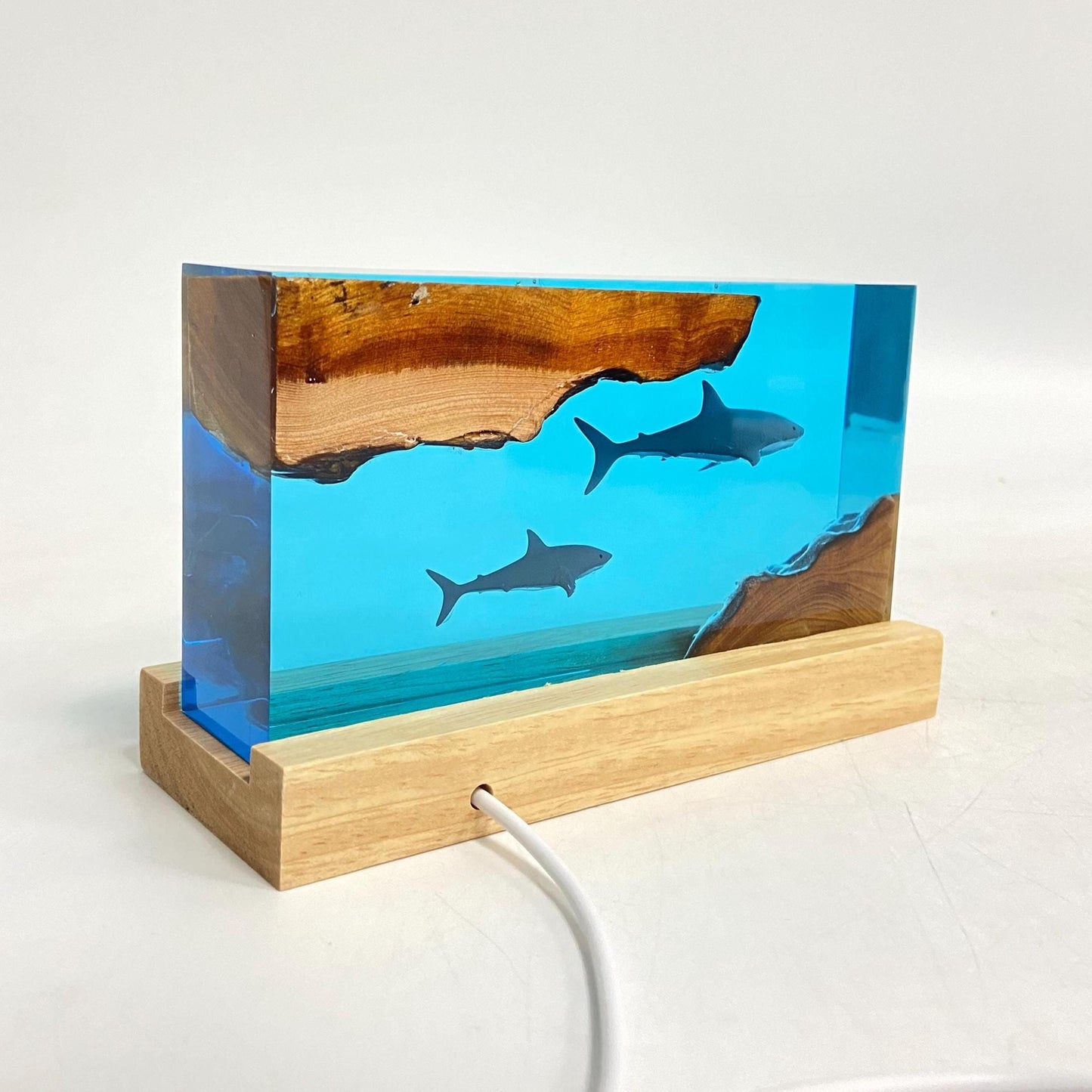 Shark Cube Resin Lamp, Home Decor, Personalized Gifts, Halloween Gifts, Handmade Gifts for Kids, Christmas Gifts