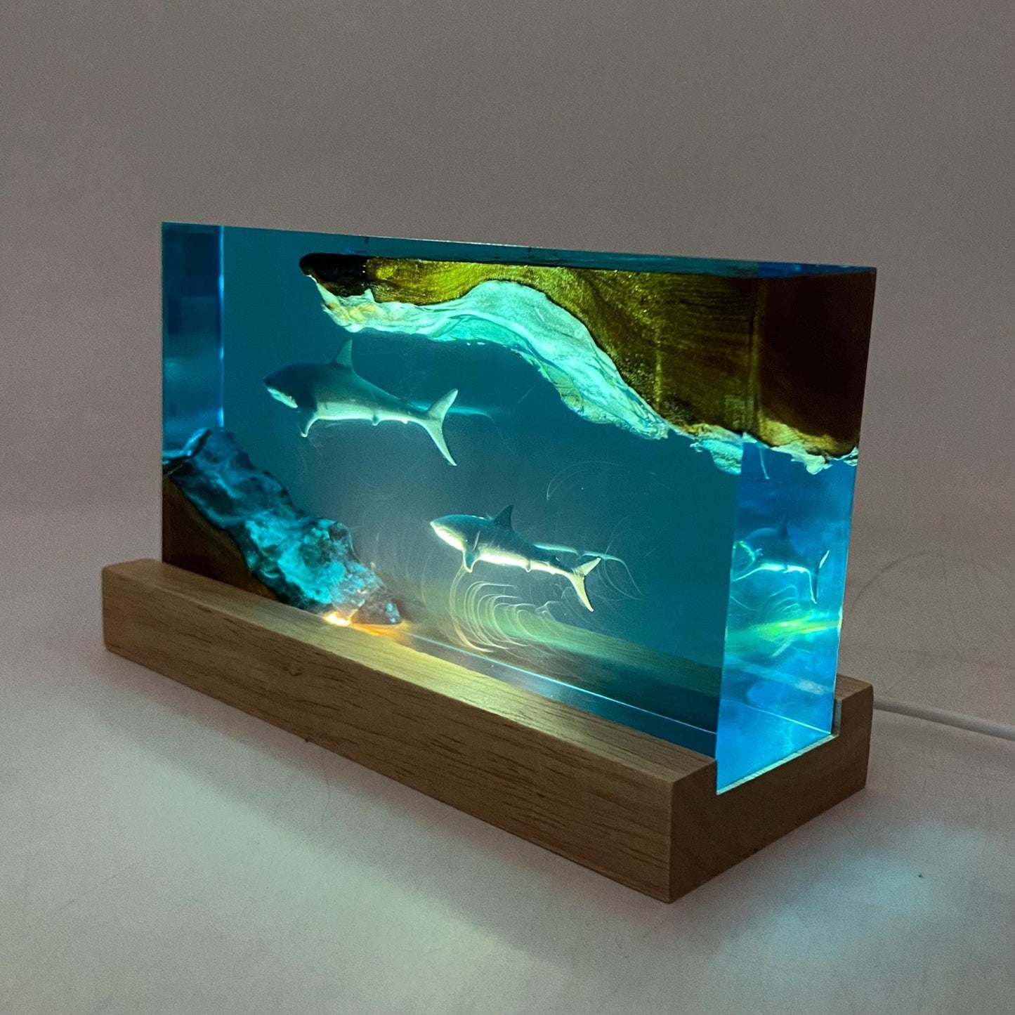 Shark Cube Resin Lamp, Home Decor, Personalized Gifts, Halloween Gifts, Handmade Gifts for Kids, Christmas Gifts