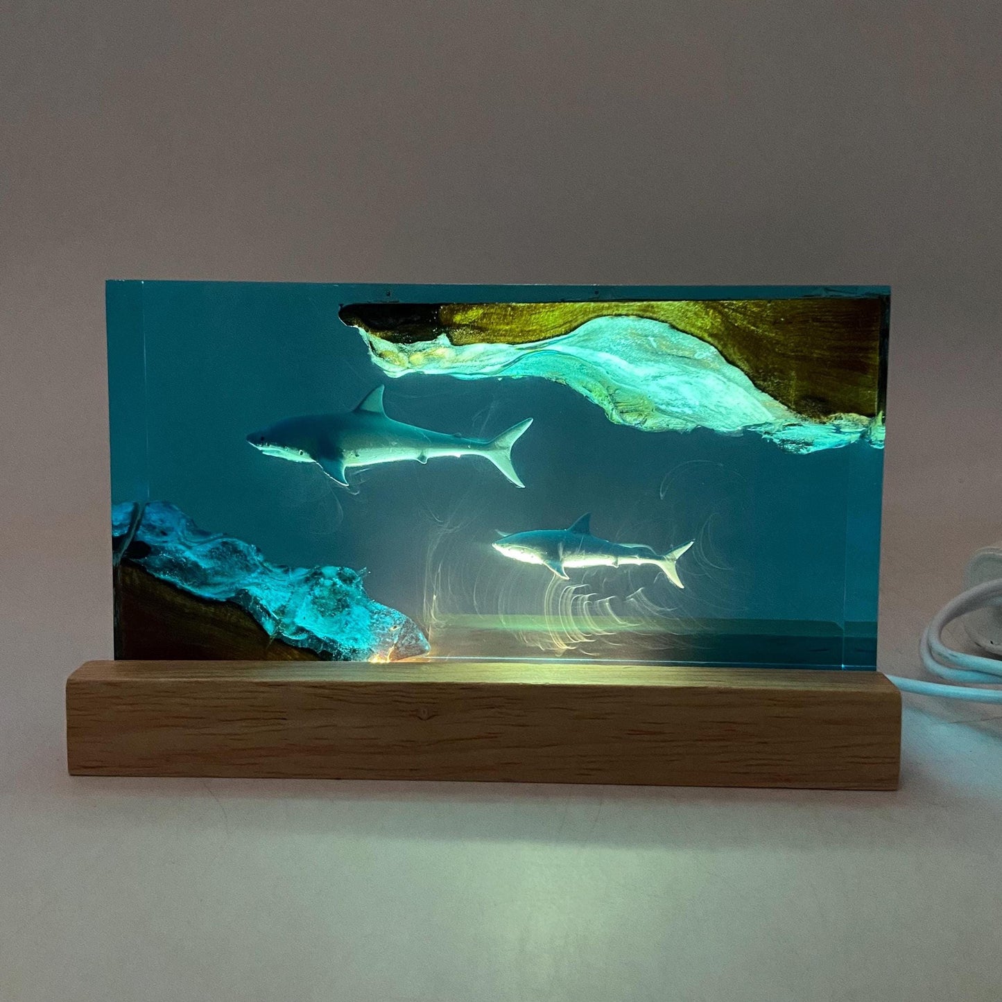 Shark Cube Resin Lamp, Home Decor, Personalized Gifts, Halloween Gifts, Handmade Gifts for Kids, Christmas Gifts
