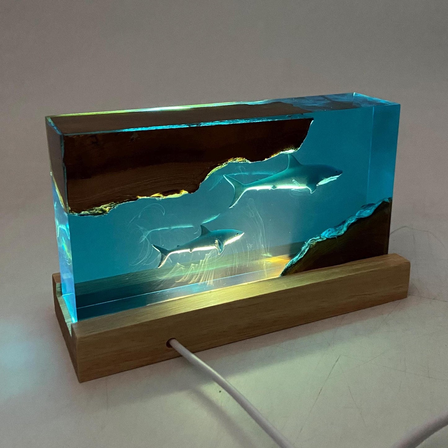 Shark Cube Resin Lamp, Home Decor, Personalized Gifts, Halloween Gifts, Handmade Gifts for Kids, Christmas Gifts