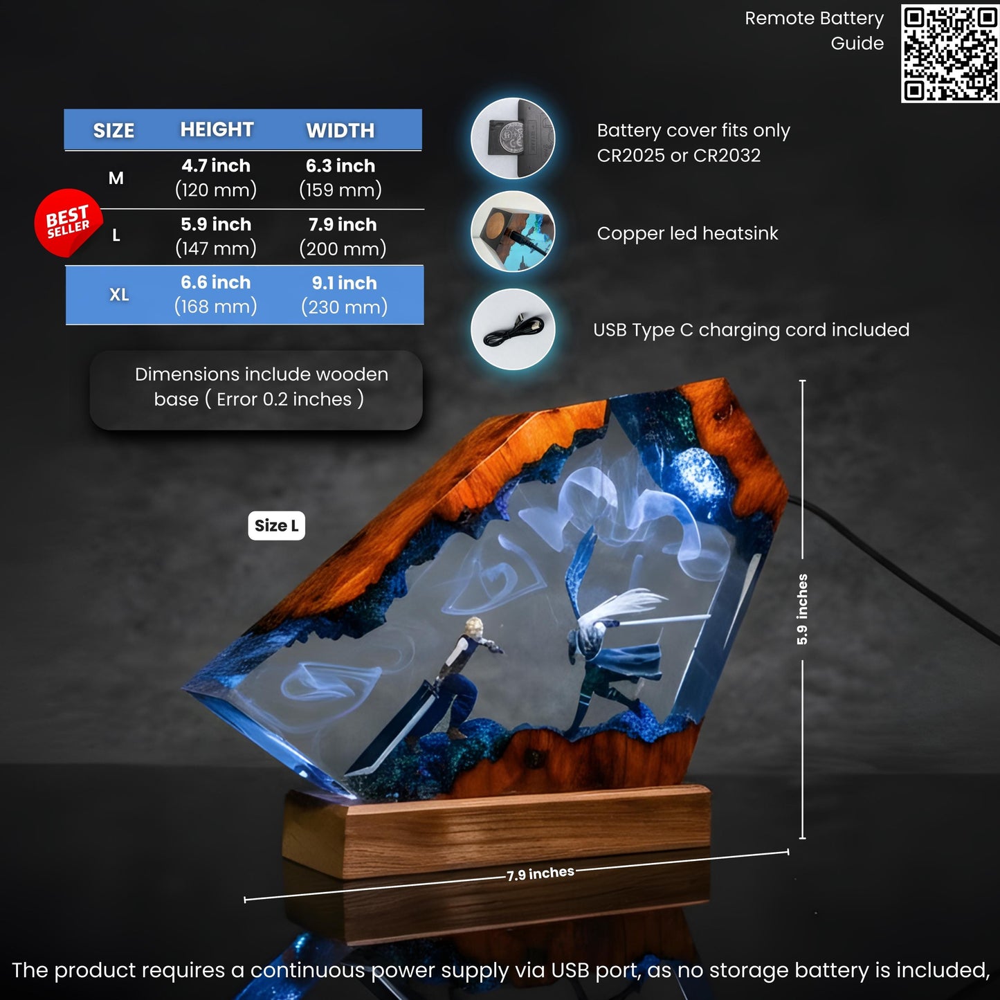Custom Sephiroth and Cloud Resin Night Light, Epoxy Wood Night Lamp,  FF7 Collector Gift