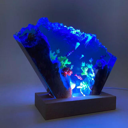 Ocean Resin Lamp, Tropical Fish Scene, Wooden Led Lamp Base, Perfect As A Gift For Friends, Gift For Mom, Halloween Gift