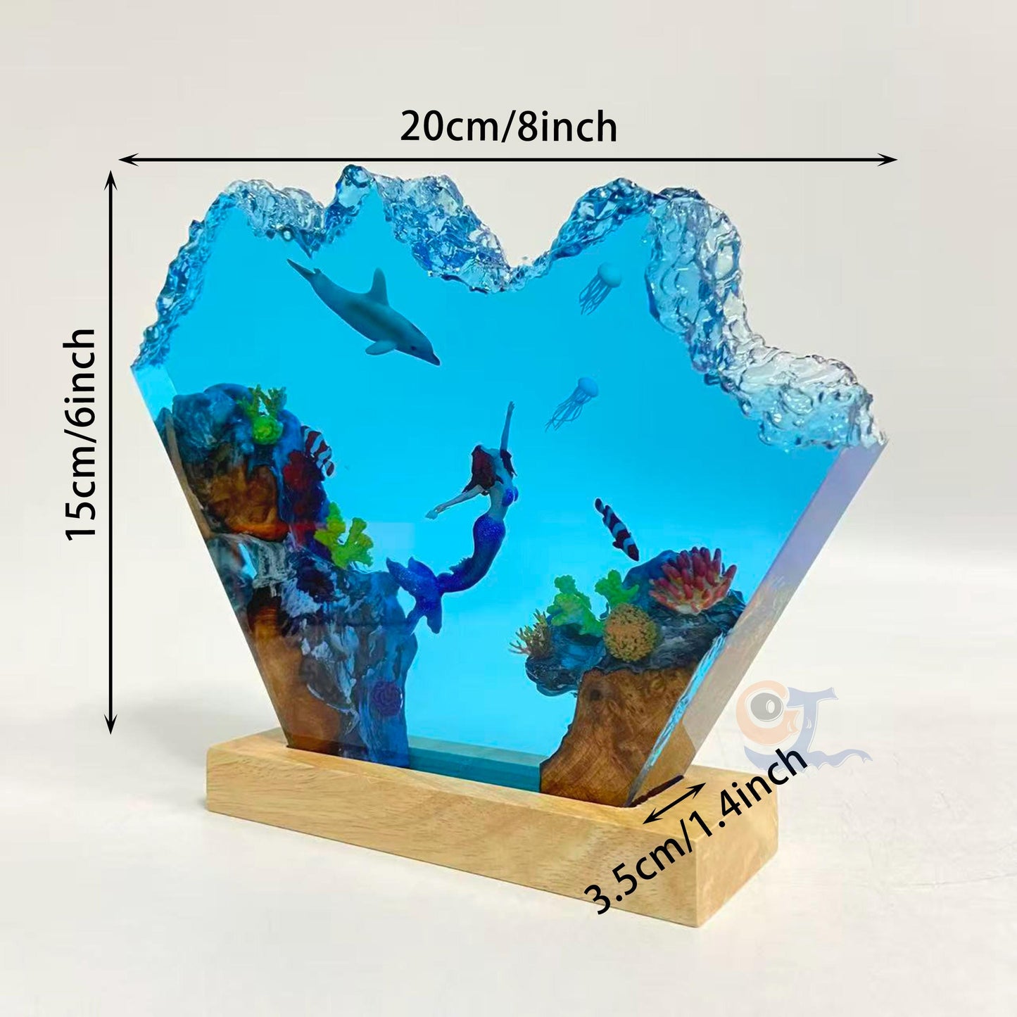 Handmade Mermaid Resin Lamp, Tropical Fish Scene, Wooden LED Lamp Base, Perfect Gift For Friends, Gift For Mom, Halloween Gift