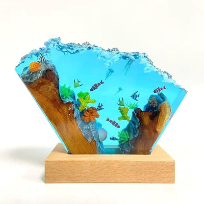 Ocean Resin Lamp, Tropical Fish Scene, Wooden Led Lamp Base, Perfect As A Gift For Friends, Gift For Mom, Halloween Gift