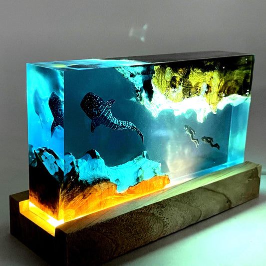 Whale Shark Cube Resin Lamp, Handmade Ornament, Diver Art Craft, ocean art, Best Friend Gift, Unique Decor, Gift for Kids