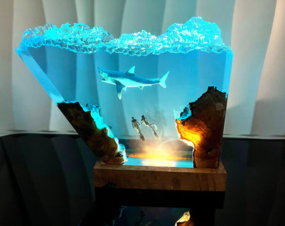 Ocean Shark Epoxy Resin Night Light, Diver Led Night Light, Halloween Gifts, Christmas Gifts, Best Friend Gifts