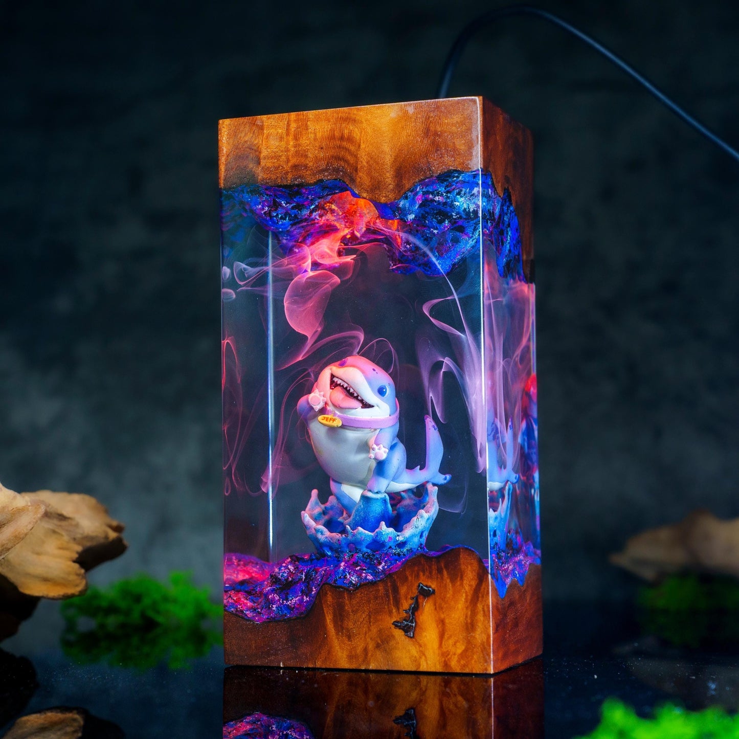 Jeff the Shark Resin Lamp, Handmade Epoxy Lamp, Kawaii Shark Decor, Unique Cute Lamp for him, birthday gift ideas