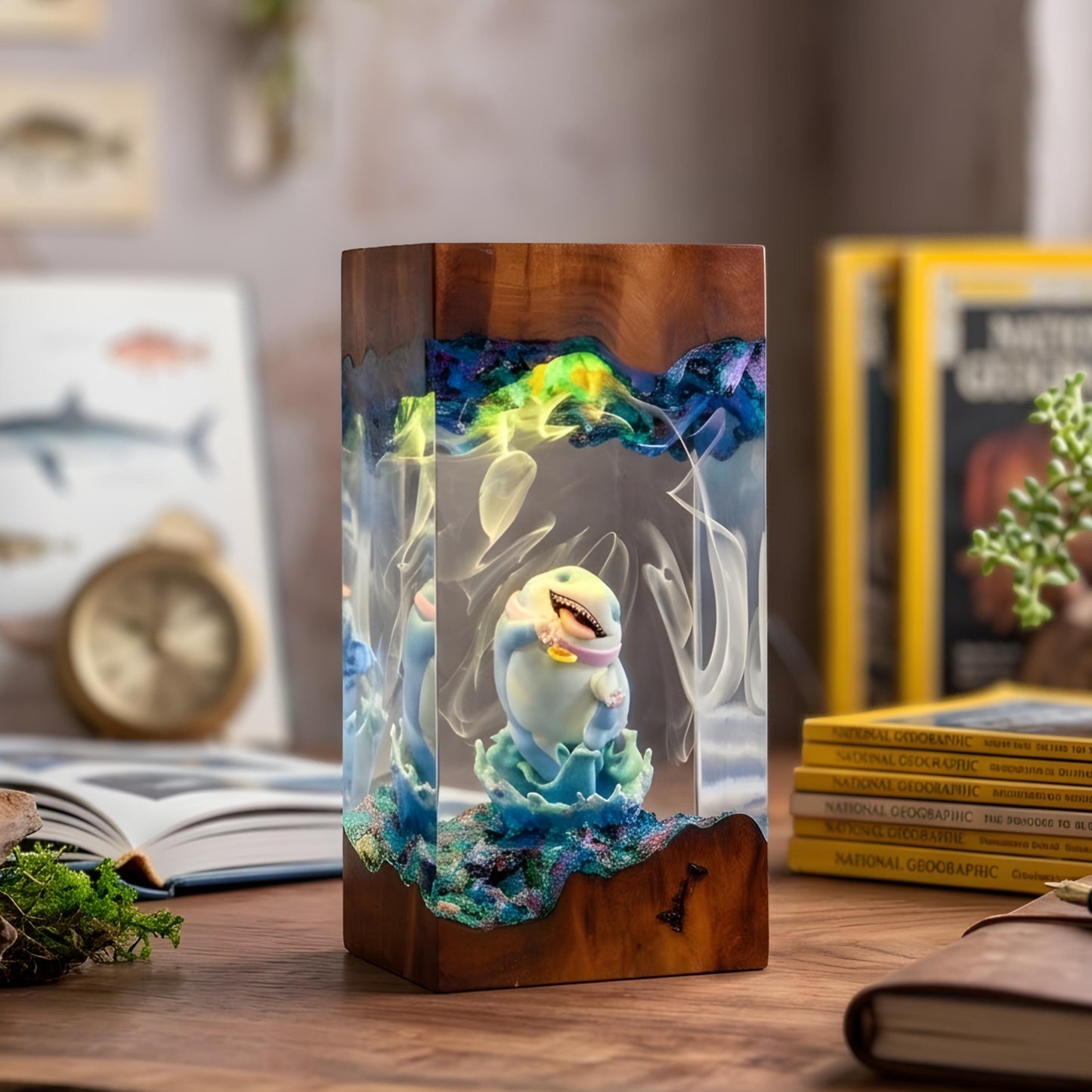 Jeff the Shark Resin Lamp, Handmade Epoxy Lamp, Kawaii Shark Decor, Unique Cute Lamp for him, birthday gift ideas