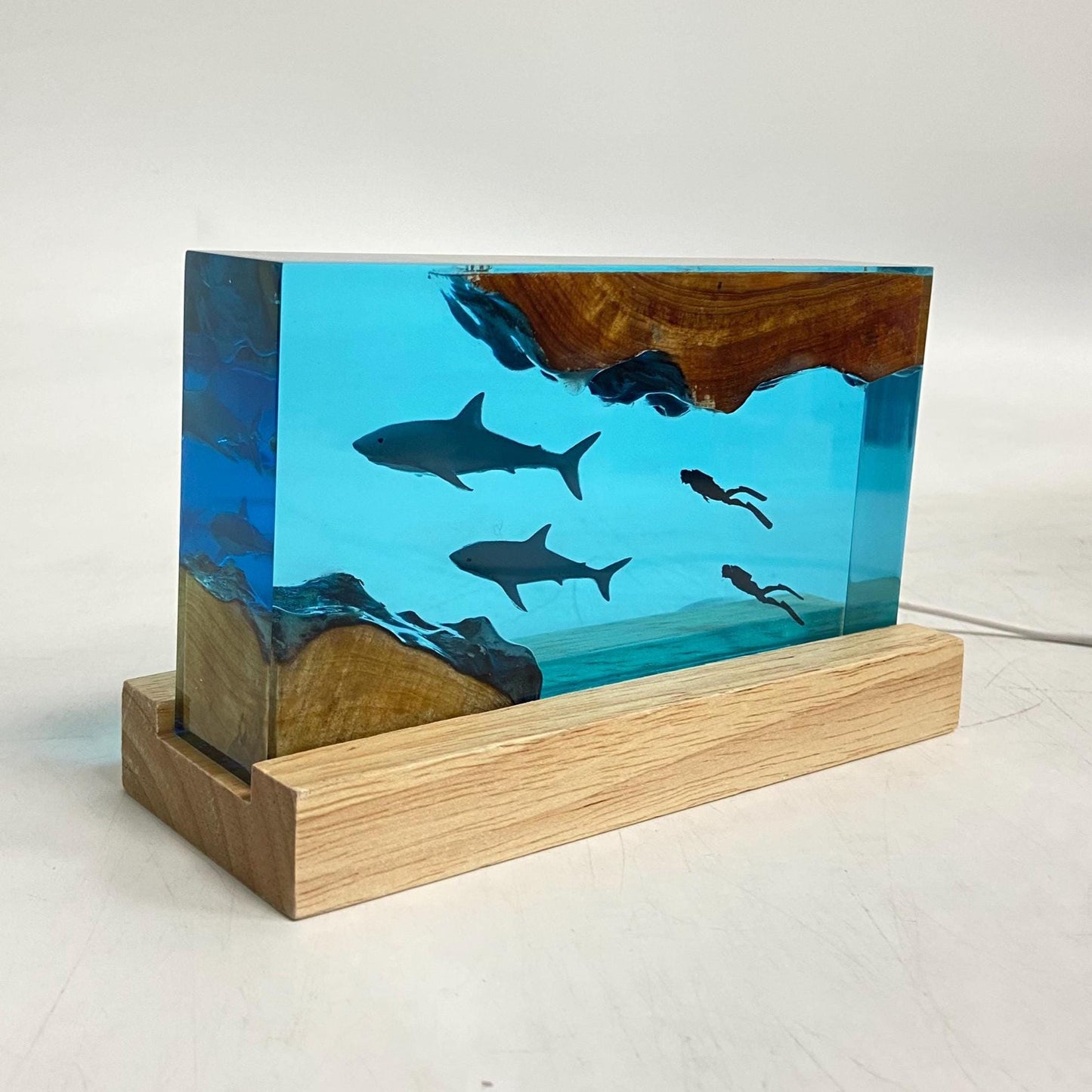 Shark Cube Resin Lamp, Home Decor, Personalized Gifts, Halloween Gifts, Handmade Gifts for Kids, Christmas Gifts, Mother's Gift