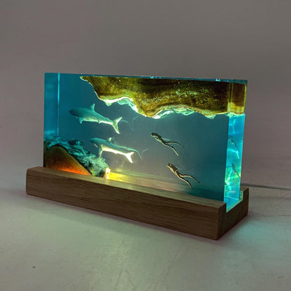 Shark Cube Resin Lamp, Home Decor, Personalized Gifts, Halloween Gifts, Handmade Gifts for Kids, Christmas Gifts, Mother's Gift