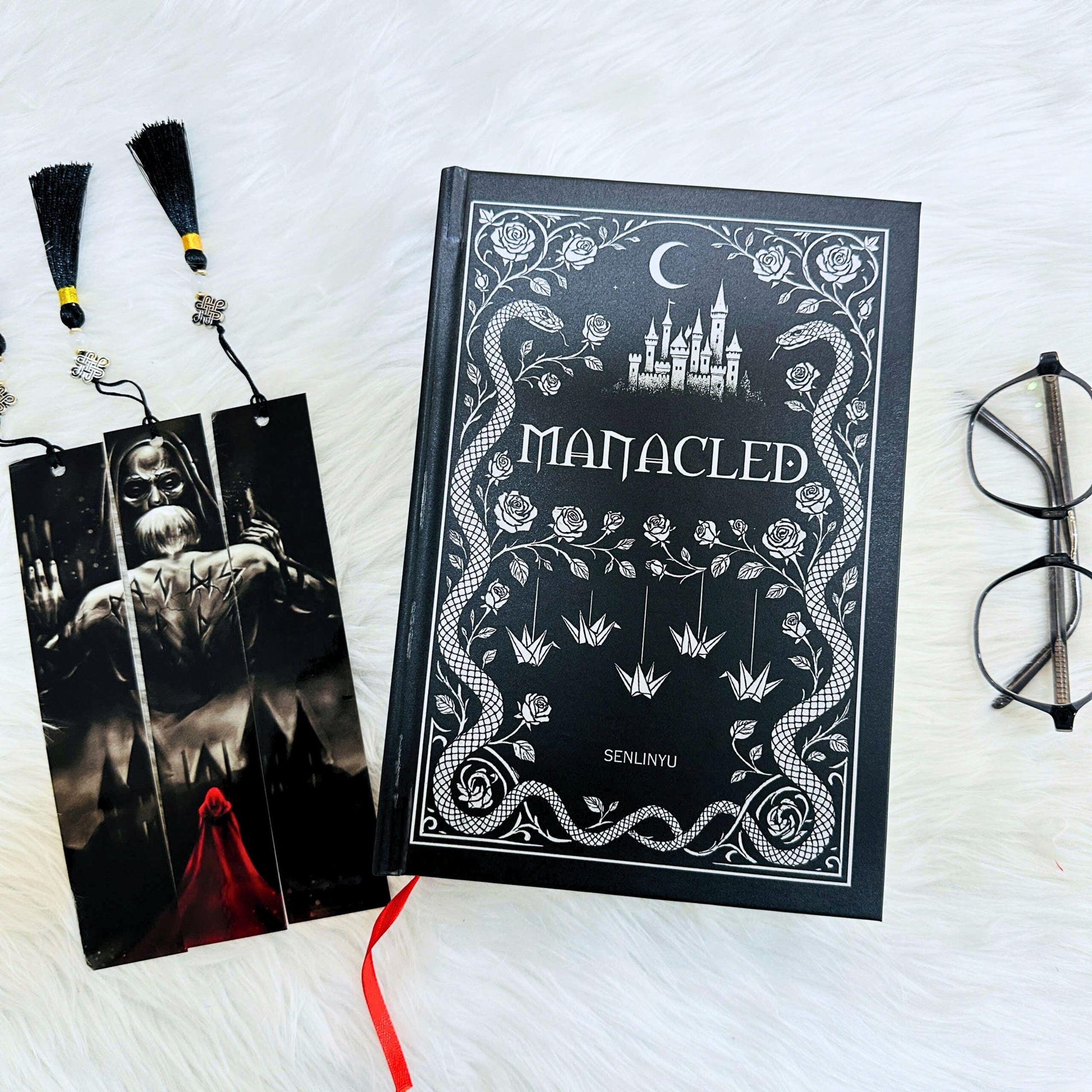 Manacled Illustrated Hardcover Book – Collector Edition Novel | Handmade Rebound Dark Romance | Art Prints & Bookmark Set
