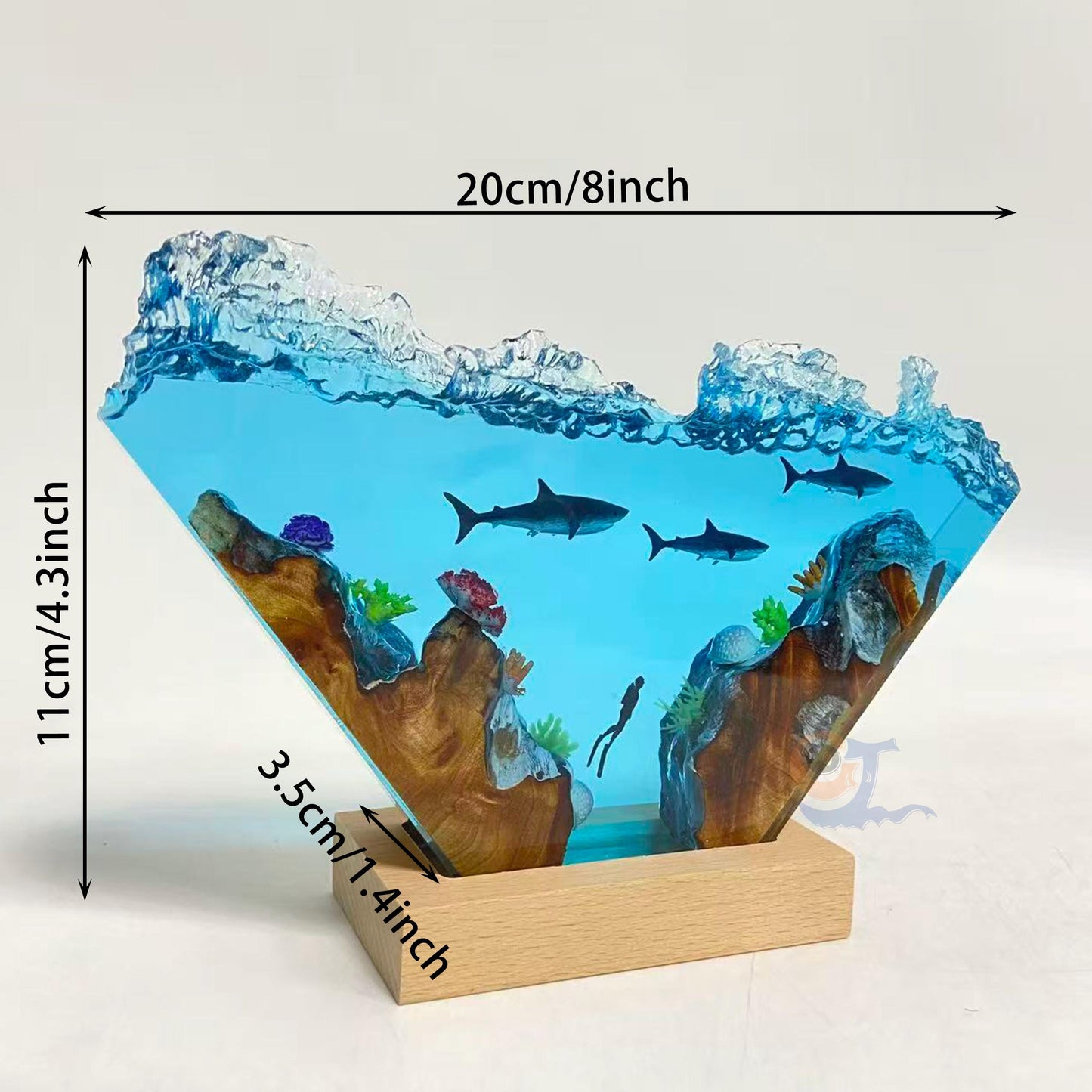 Ocean Shark Diver Epoxy Resin Night Light, Crystal Wave Underwater Scene Lamp, Halloween Gifts, Christmas Gifts, Best Friend Gifts