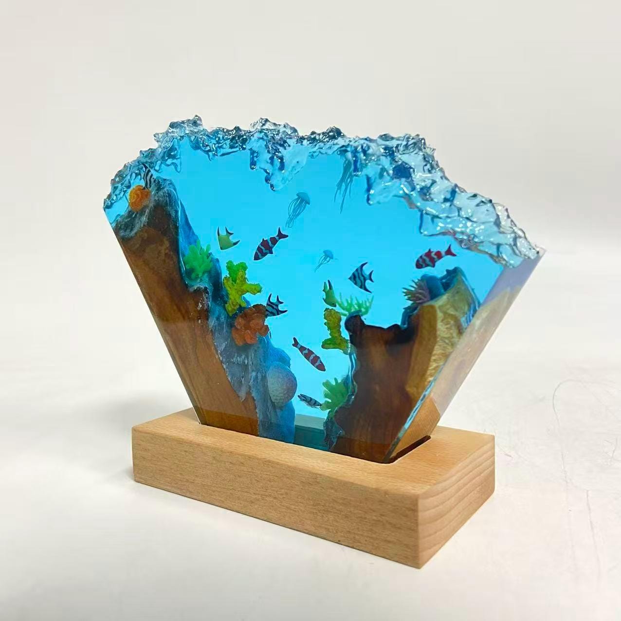 Ocean Resin Lamp, Tropical Fish Scene, Wooden Led Lamp Base, Perfect As A Gift For Friends, Gift For Mom, Halloween Gift