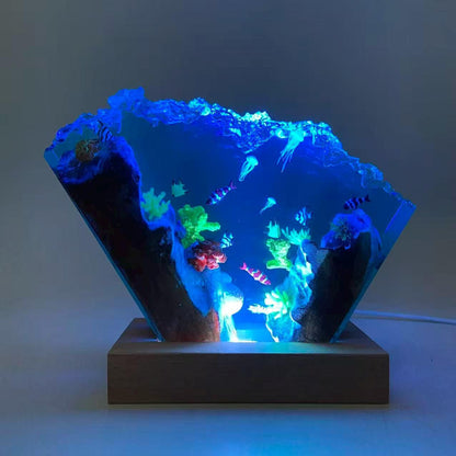 Ocean Resin Lamp, Tropical Fish Scene, Wooden Led Lamp Base, Perfect As A Gift For Friends, Gift For Mom, Halloween Gift