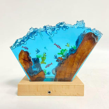 Ocean Resin Lamp, Tropical Fish Scene, Wooden Led Lamp Base, Perfect As A Gift For Friends, Gift For Mom, Halloween Gift
