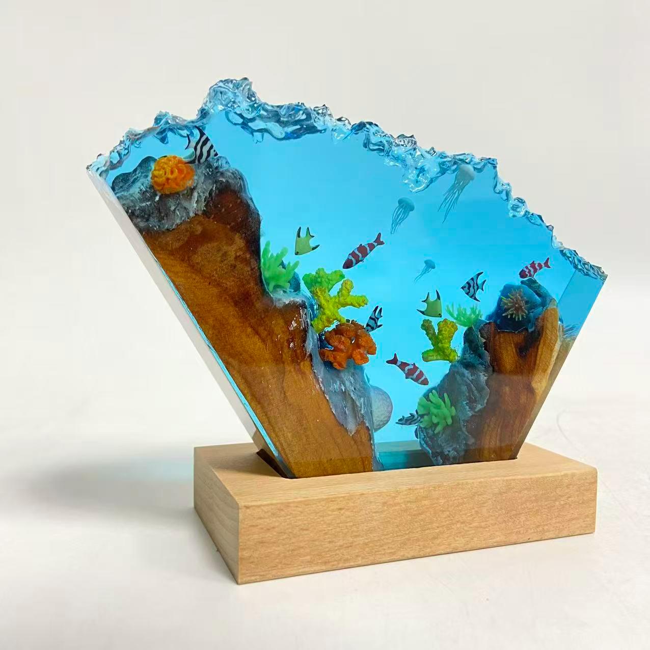 Ocean Resin Lamp, Tropical Fish Scene, Wooden Led Lamp Base, Perfect As A Gift For Friends, Gift For Mom, Halloween Gift