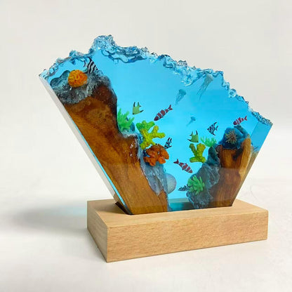 Ocean Resin Lamp, Tropical Fish Scene, Wooden Led Lamp Base, Perfect As A Gift For Friends, Gift For Mom, Halloween Gift