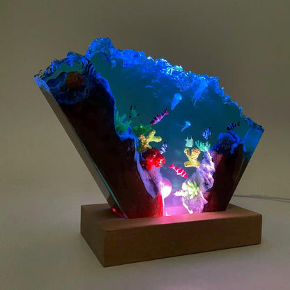 Ocean Resin Lamp, Tropical Fish Scene, Wooden Led Lamp Base, Perfect As A Gift For Friends, Gift For Mom, Halloween Gift